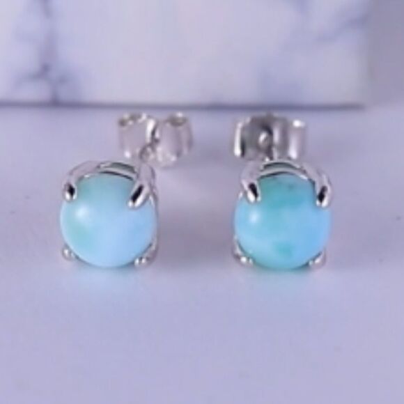 New Larimar Sterling Silver Stud Post Earrings - Picture 4 of 5